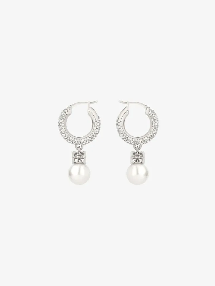 Women Jewelry Givenchy Pearl Earrings In Metal With Crystals Whitesilvery