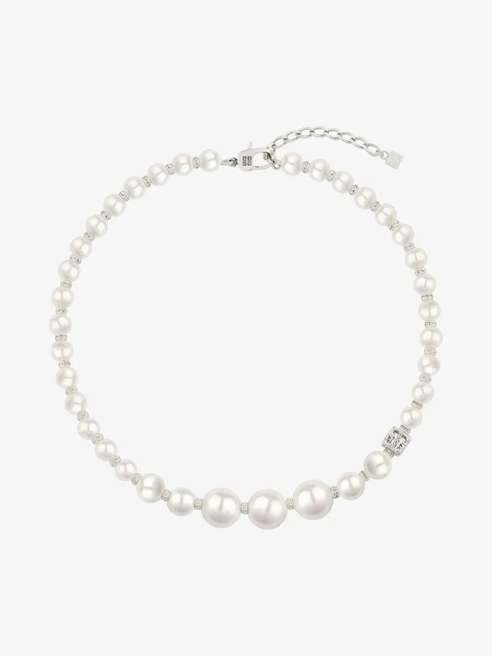 Women Jewelry Givenchy Pearl Necklace In Metal With Crystals Whitesilvery