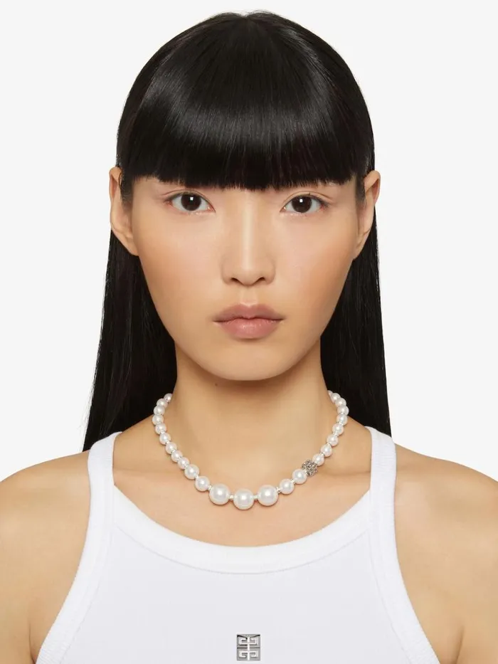 Women Jewelry Givenchy Pearl Necklace In Metal With Crystals Whitesilvery