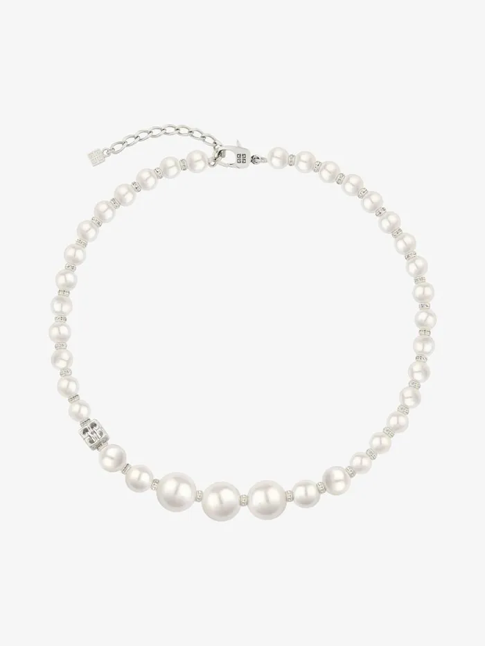 Women Jewelry Givenchy Pearl Necklace In Metal With Crystals Whitesilvery