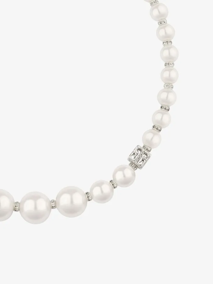 Women Jewelry Givenchy Pearl Necklace In Metal With Crystals Whitesilvery