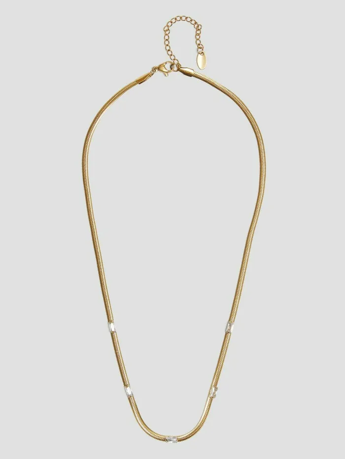 Women Jewelry GUESS 14K GoldPlated Baguette Snake Chain Necklace Gold