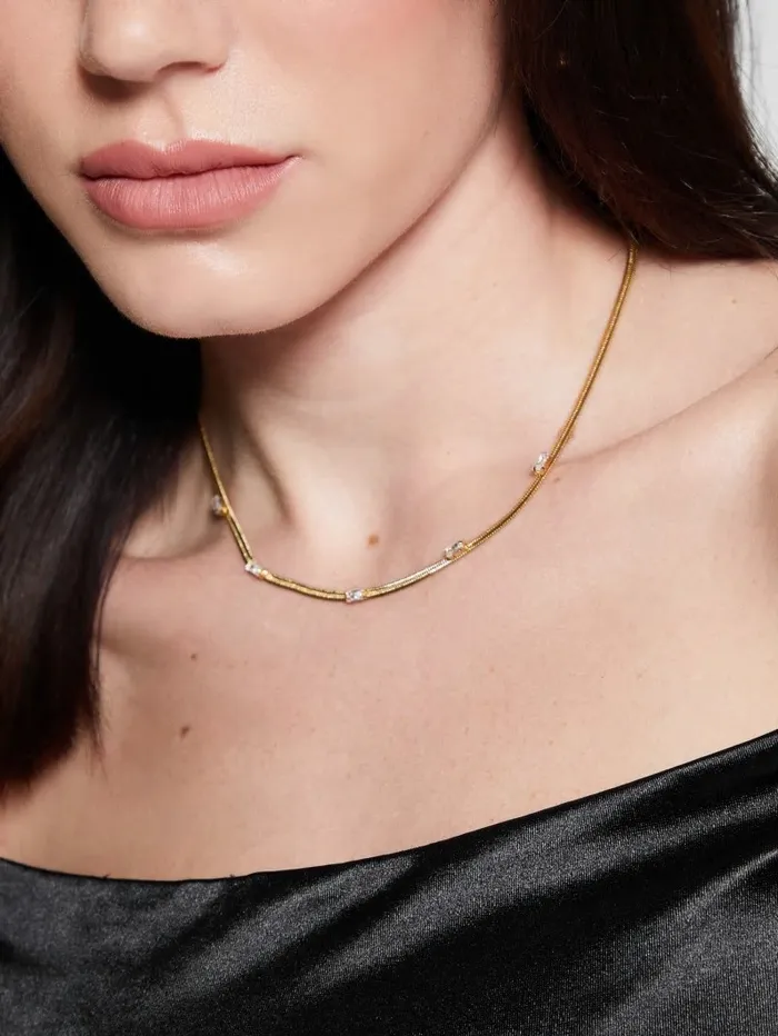 Women Jewelry GUESS 14K GoldPlated Baguette Snake Chain Necklace Gold Women Jewelry GUESS 14K GoldPlated Baguette Snake Chain Necklace Gold