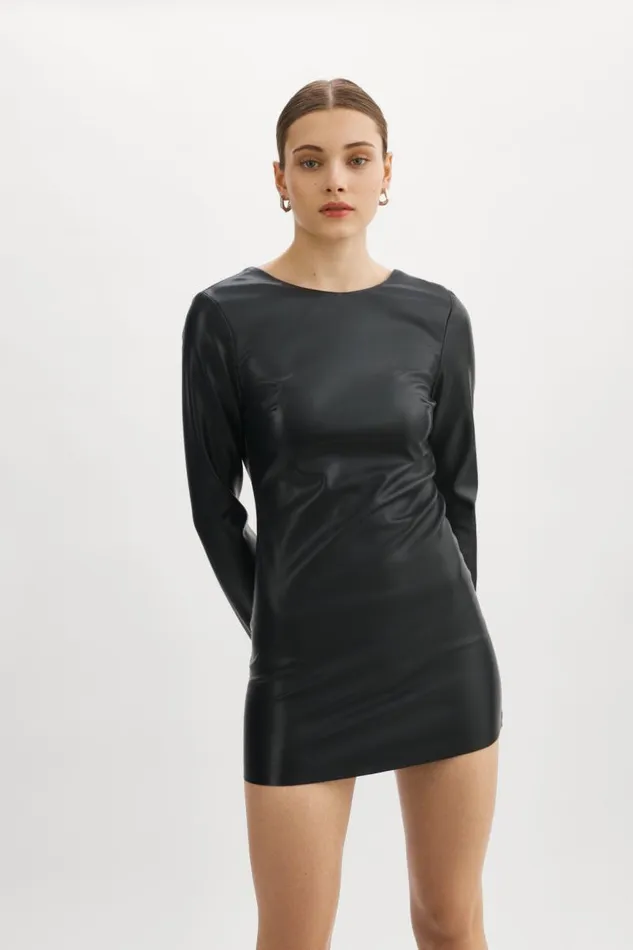 Women JULIE Faux Leather Mini Dress Black LAMARQUE Dresses Women JULIE Faux Leather Mini Dress Black LAMARQUE Dresses