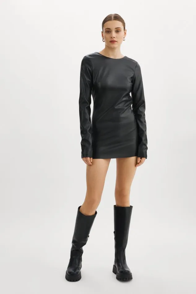 Women JULIE Faux Leather Mini Dress Black LAMARQUE Dresses Women JULIE Faux Leather Mini Dress Black LAMARQUE Dresses