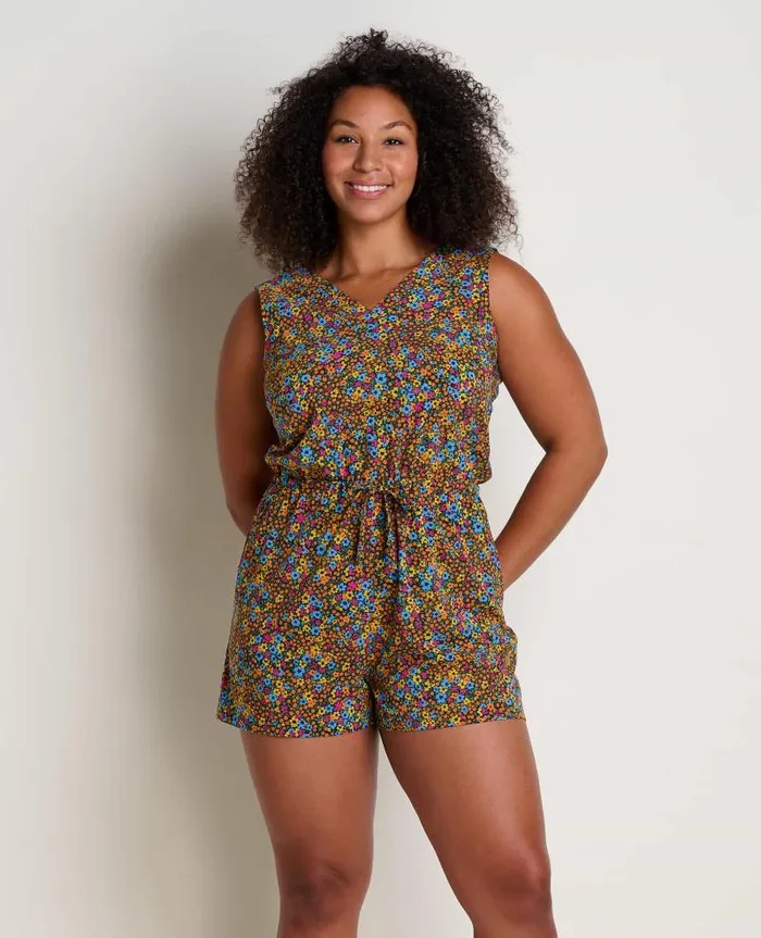 Women Jumpsuits and Overalls Toad and Co Sunkissed Liv Romper Black Micro Floral Print