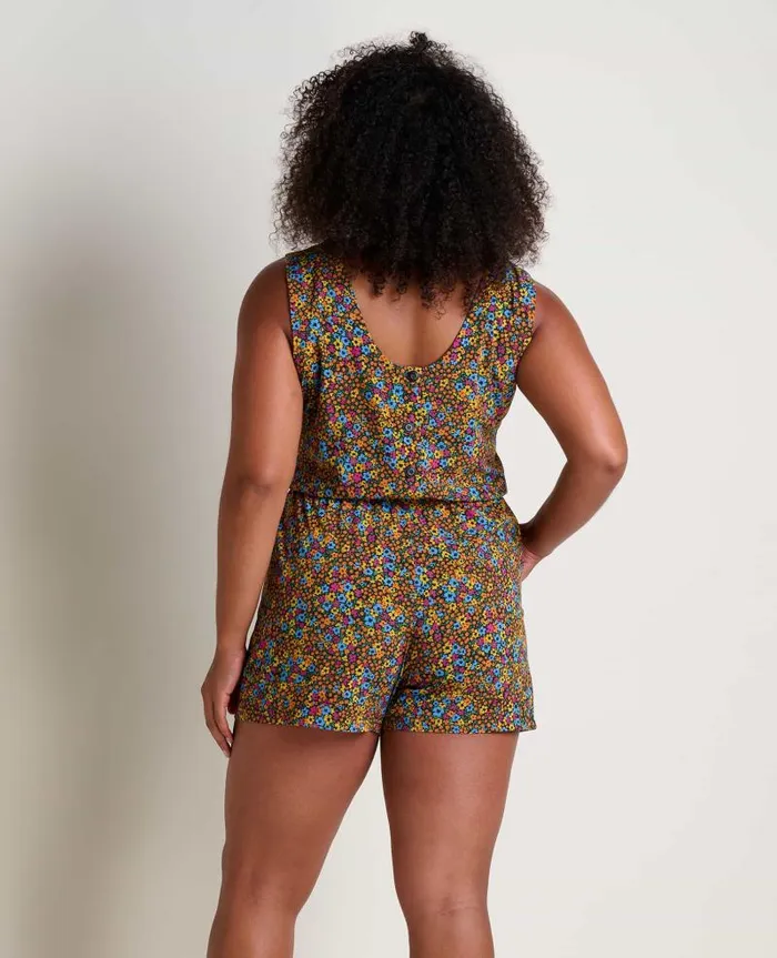 Women Jumpsuits and Overalls Toad and Co Sunkissed Liv Romper Black Micro Floral Print