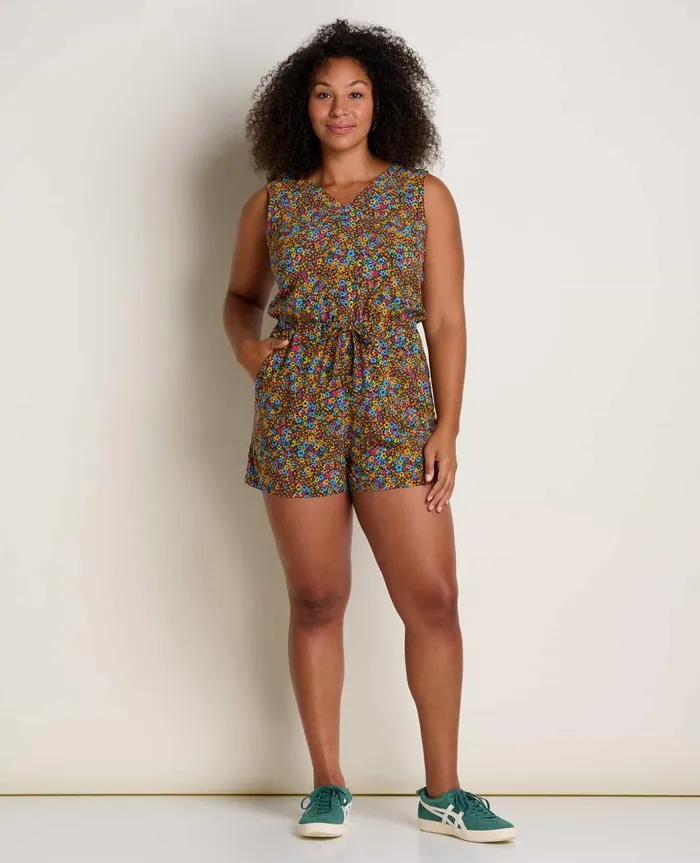 Women Jumpsuits and Overalls Toad and Co Sunkissed Liv Romper Black Micro Floral Print