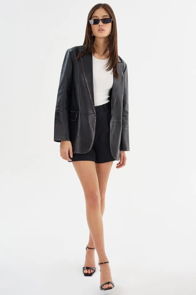 Women KARRIN Distressed Leather Blazer Distressed Black LAMARQUE Blazers Women KARRIN Distressed Leather Blazer Distressed Black LAMARQUE Blazers