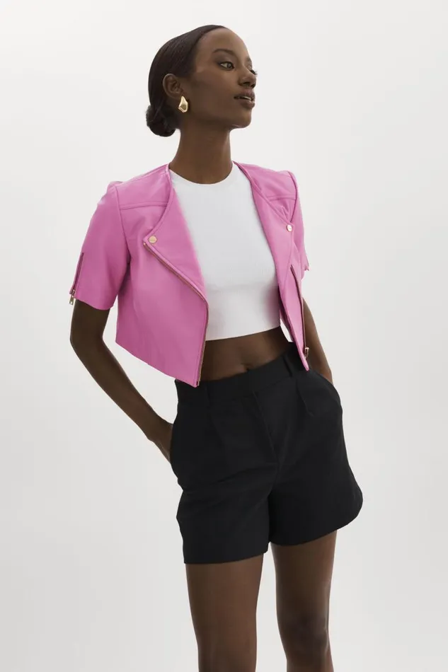 Women KIRSI GOLD Cropped Biker Jacket Bodacious Pink LAMARQUE Leather Jackets Women KIRSI GOLD Cropped Biker Jacket Bodacious Pink LAMARQUE Leather Jackets