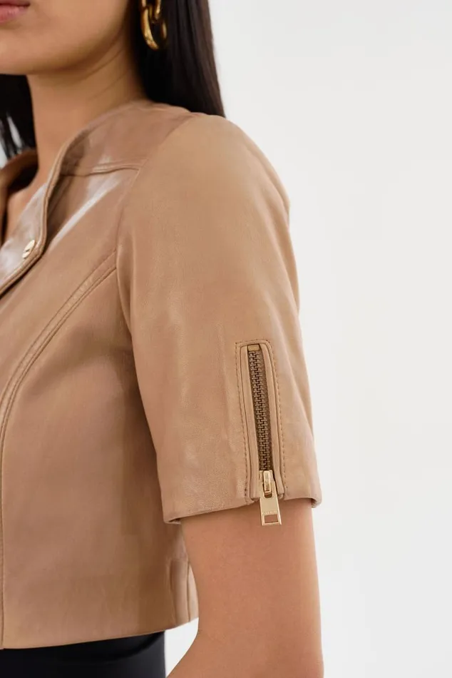 Women KIRSI GOLD Cropped Biker Jacket Camel LAMARQUE Leather Jackets Women KIRSI GOLD Cropped Biker Jacket Camel LAMARQUE Leather Jackets
