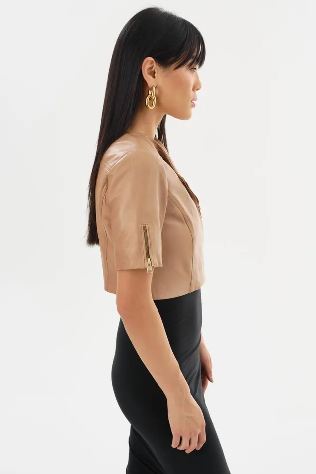 Women KIRSI GOLD Cropped Biker Jacket Camel LAMARQUE Leather Jackets Women KIRSI GOLD Cropped Biker Jacket Camel LAMARQUE Leather Jackets