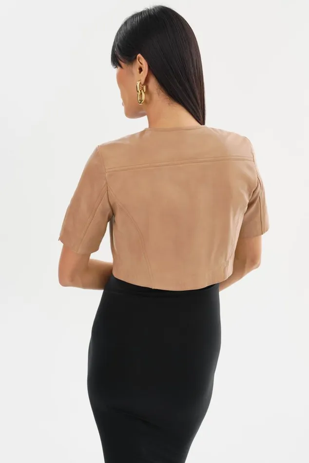 Women KIRSI GOLD Cropped Biker Jacket Camel LAMARQUE Leather Jackets Women KIRSI GOLD Cropped Biker Jacket Camel LAMARQUE Leather Jackets