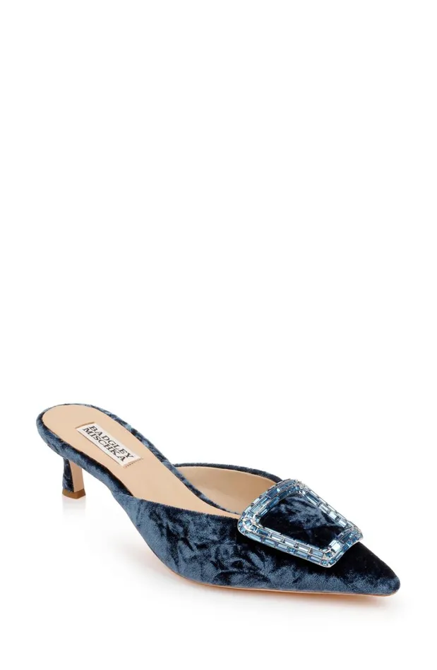 Women Kitten Heel Badgley Mischka Abigayl Pointed Toe Mules Black Velvet