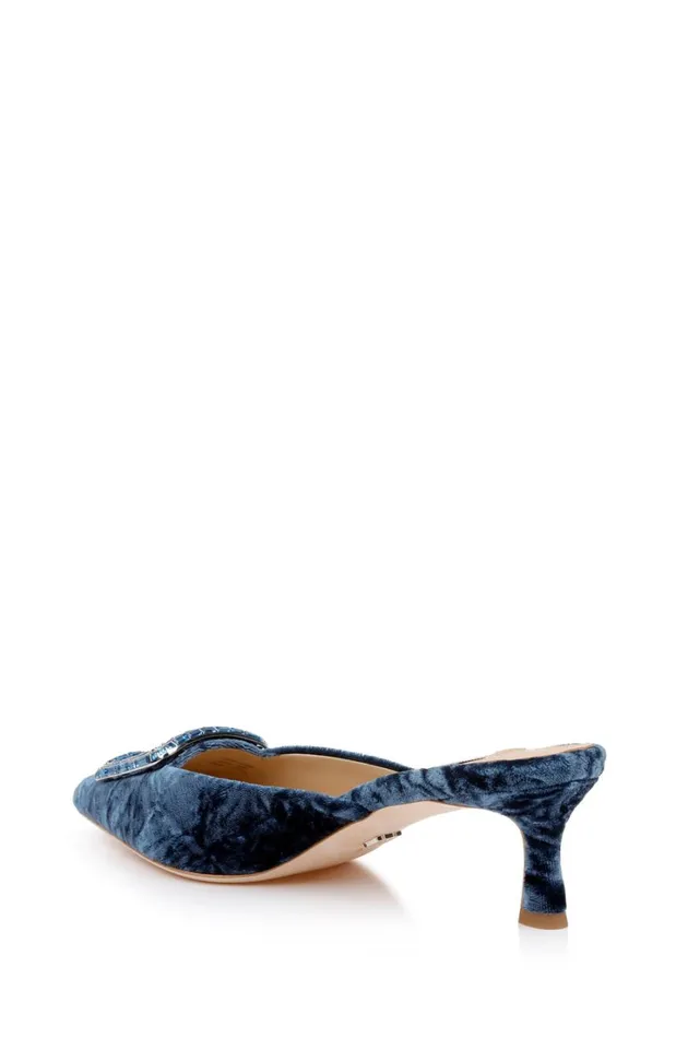 Women Kitten Heel Badgley Mischka Abigayl Pointed Toe Mules Black Velvet
