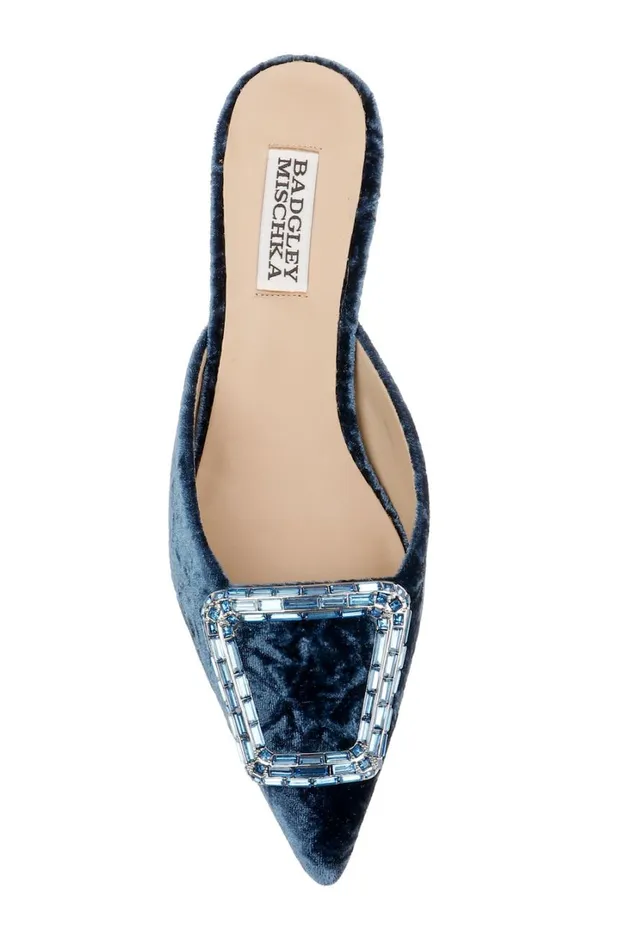 Women Kitten Heel Badgley Mischka Abigayl Pointed Toe Mules Black Velvet