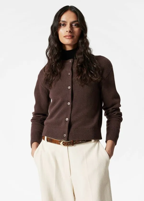 Women Knitwear and Other Stories Boxy Merino Wool Cardigan Dark Brown