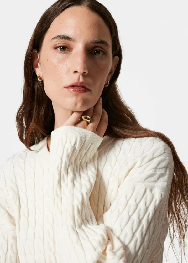 Women Knitwear and Other Stories CableKnit Cardigan White