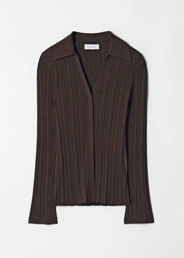 Women Knitwear and Other Stories Collared RibKnit Cardigan Dark Brown