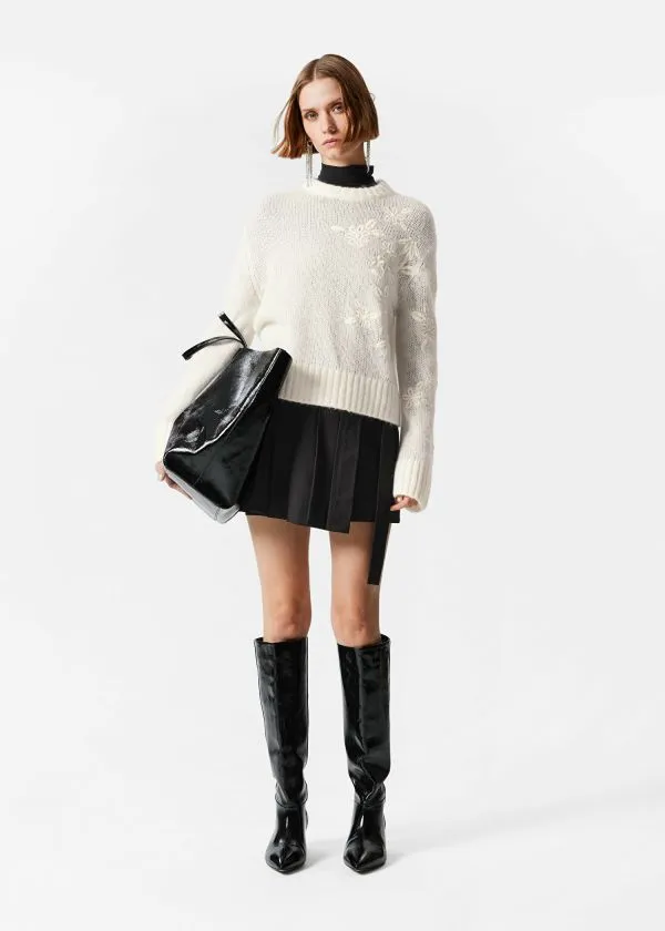 Women Knitwear and Other Stories Embroidered MohairBlend Sweater White