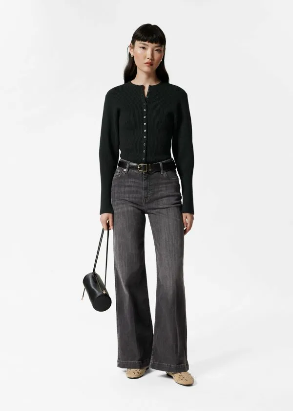 Women Knitwear and Other Stories Fitted RibKnit Cardigan Black