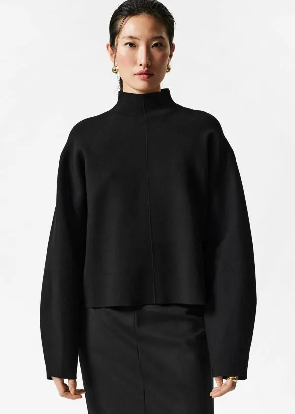 Women Knitwear and Other Stories MockNeck DoubleKnit Jumper Black