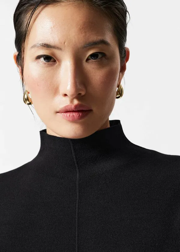 Women Knitwear and Other Stories MockNeck DoubleKnit Jumper Black