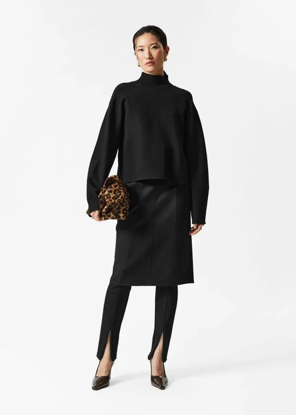 Women Knitwear and Other Stories MockNeck DoubleKnit Jumper Black