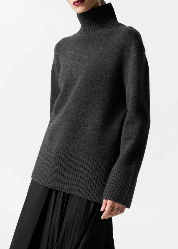 Women Knitwear and Other Stories Oversized Turtleneck Wool Jumper Black