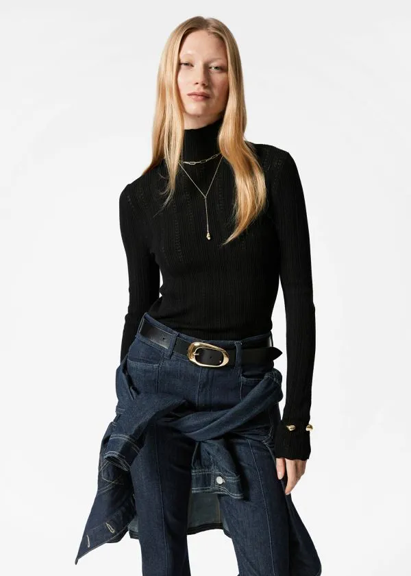 Women Knitwear and Other Stories PointelleKnit Turtleneck Top Black