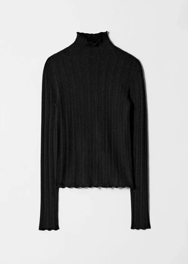 Women Knitwear and Other Stories PointelleKnit Turtleneck Top Black