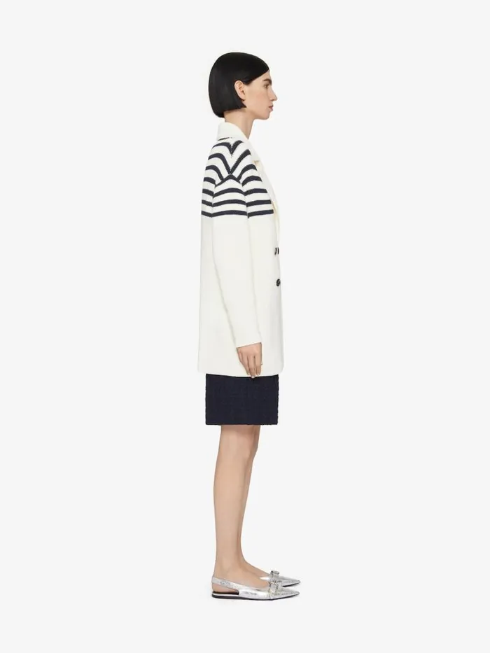 Women Knitwear Givenchy 4G Striped Cardigan In Wool And Cotton Whitenavy