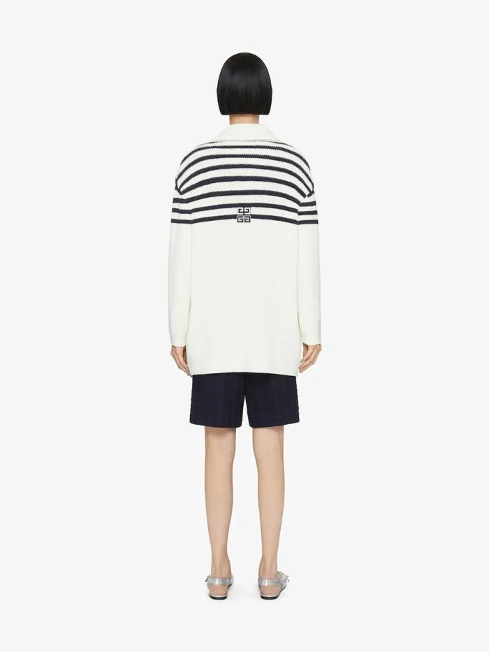Women Knitwear Givenchy 4G Striped Cardigan In Wool And Cotton Whitenavy