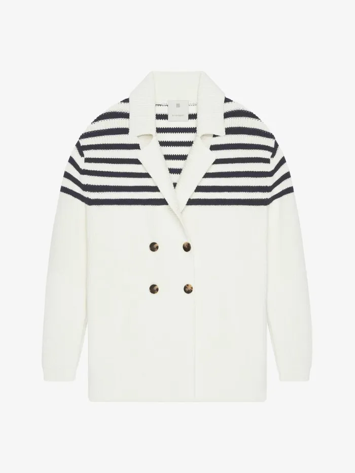 Women Knitwear Givenchy 4G Striped Cardigan In Wool And Cotton Whitenavy