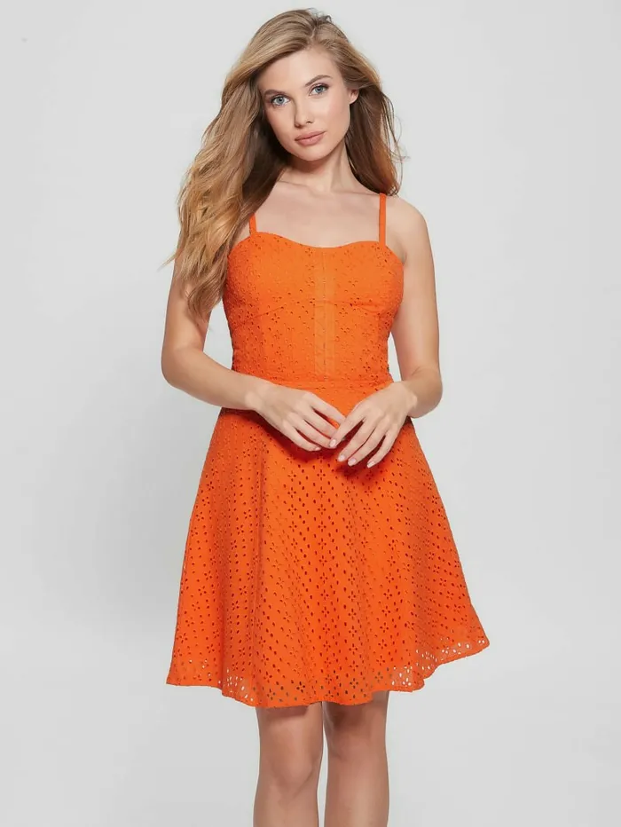 Women Leena Eyelet Mini Dress Orange Slushie Dresses and Jumpsuits GUESS Women Leena Eyelet Mini Dress Orange Slushie Dresses and Jumpsuits GUESS