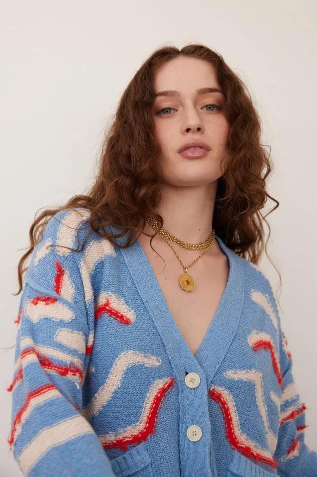 Women Light Denim And Chalk Accra Cardigan Raquel Allegra Sweaters and Knits