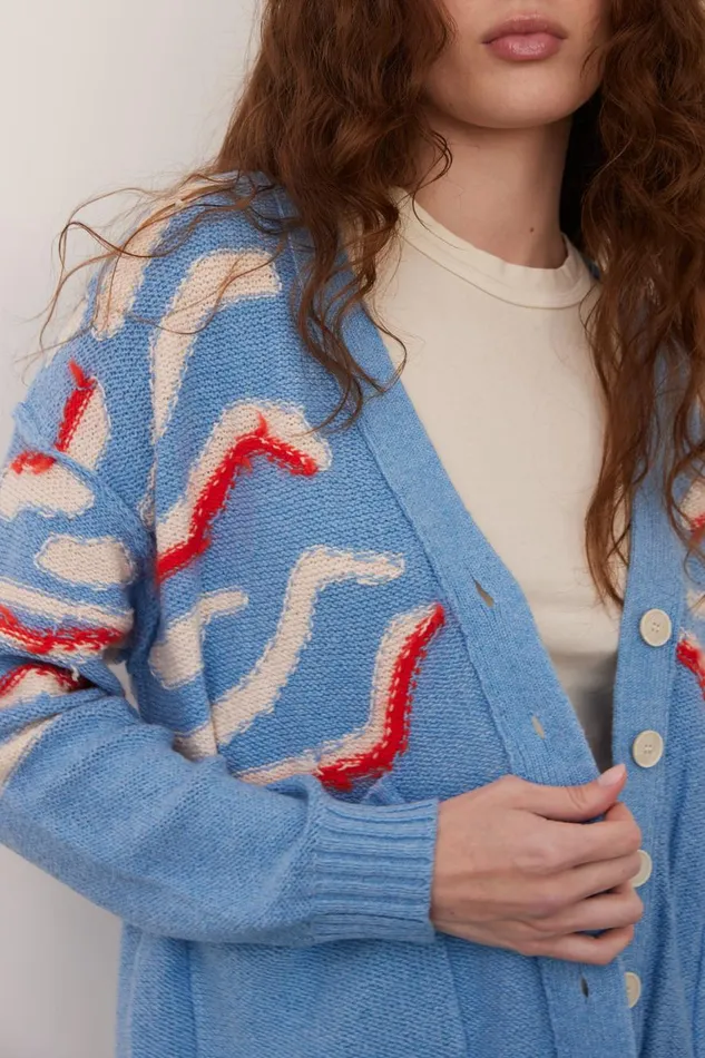 Women Light Denim And Chalk Accra Cardigan Raquel Allegra Sweaters and Knits