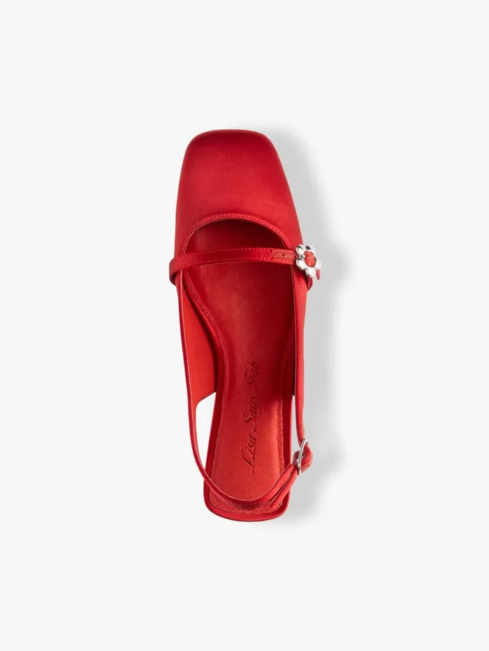 Women Mackie Heel Scarlet Satin Lisa Says Gah Heels
