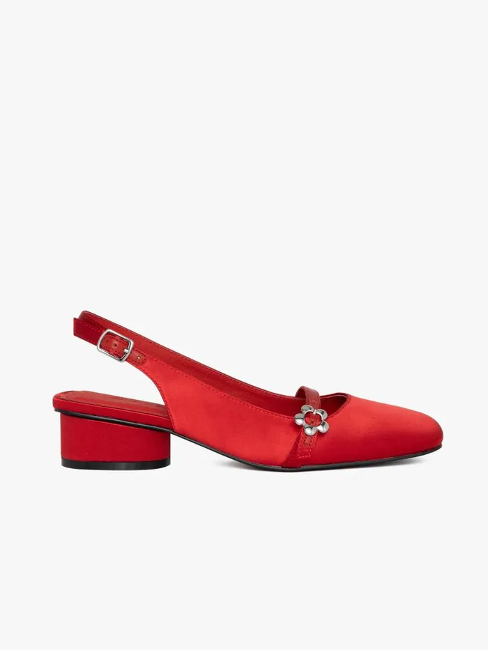 Women Mackie Heel Scarlet Satin Lisa Says Gah Heels