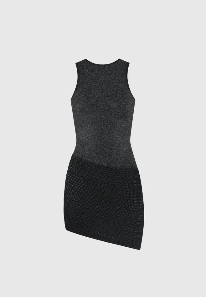 Women Manire De Voir Asymmetric Knit Mini Dress Black Marl