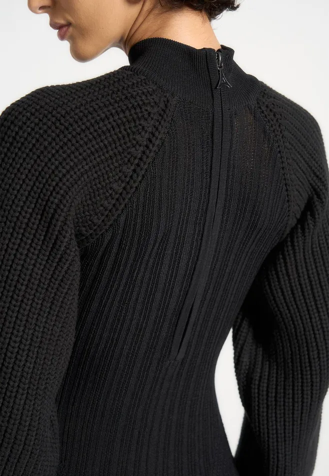 Women Manire De Voir Balloon Sleeve Knitted Contour Maxi Dress Black