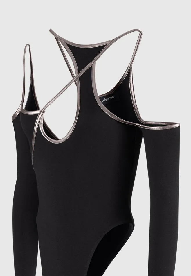 Women Manire De Voir Chrome Piped Contour Bodysuit Black