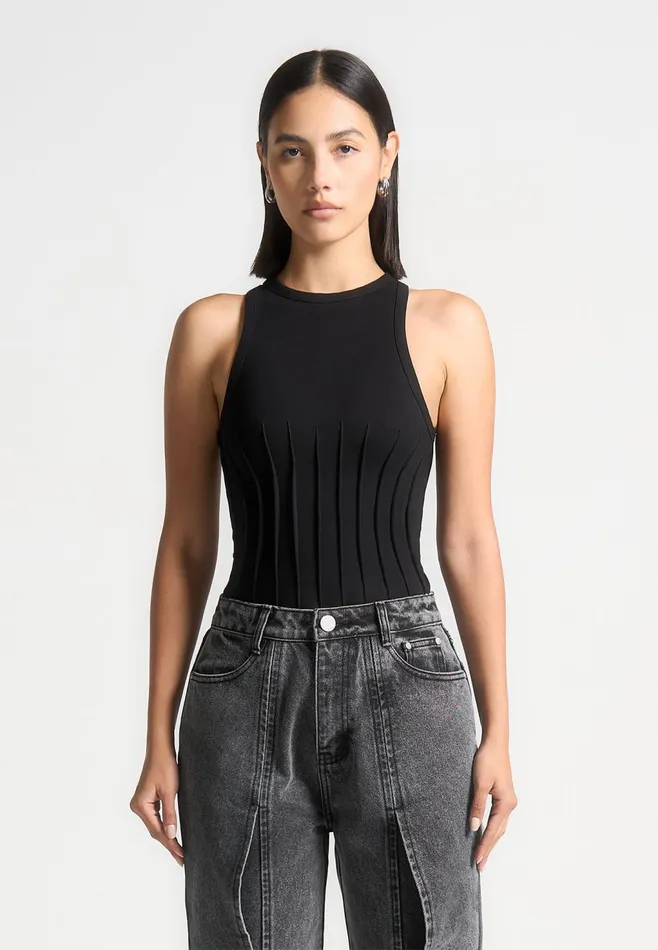 Women Manire De Voir Contour Pleated Racer Bodysuit Black