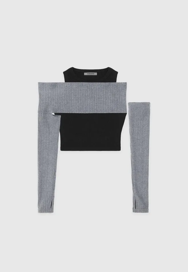 Women Manire De Voir Crop Top With Knitted Overlay Blackgrey