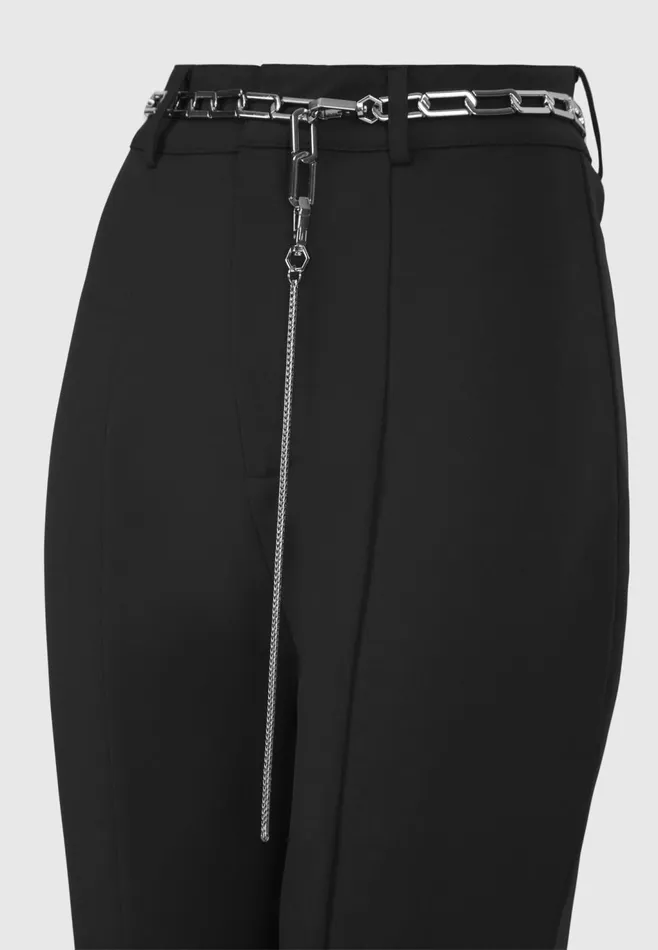 Women Manire De Voir Cut Out Flared Trousers With Chain Belt Black