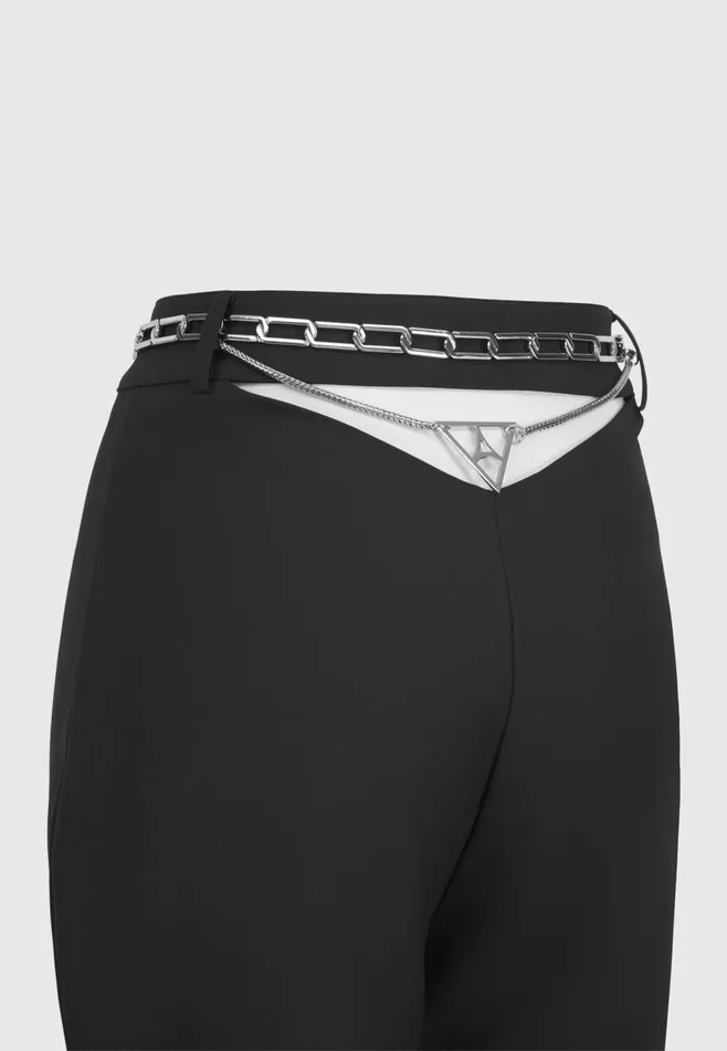 Women Manire De Voir Cut Out Flared Trousers With Chain Belt Black