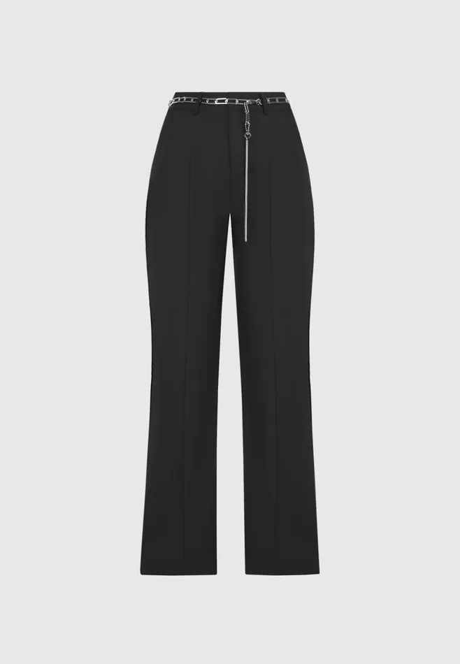 Women Manire De Voir Cut Out Flared Trousers With Chain Belt Black