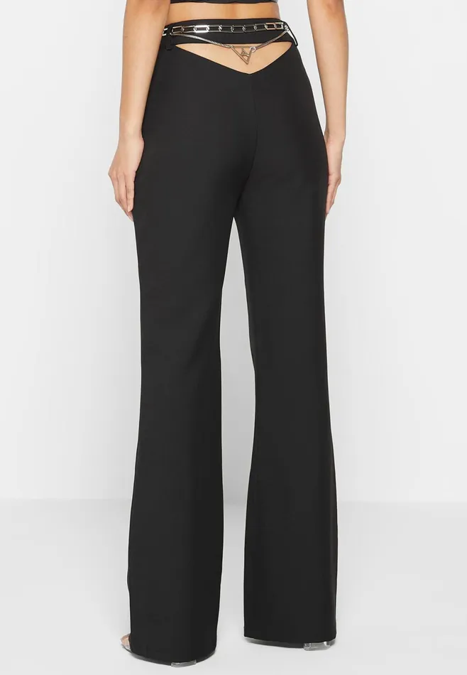 Women Manire De Voir Cut Out Flared Trousers With Chain Belt Black