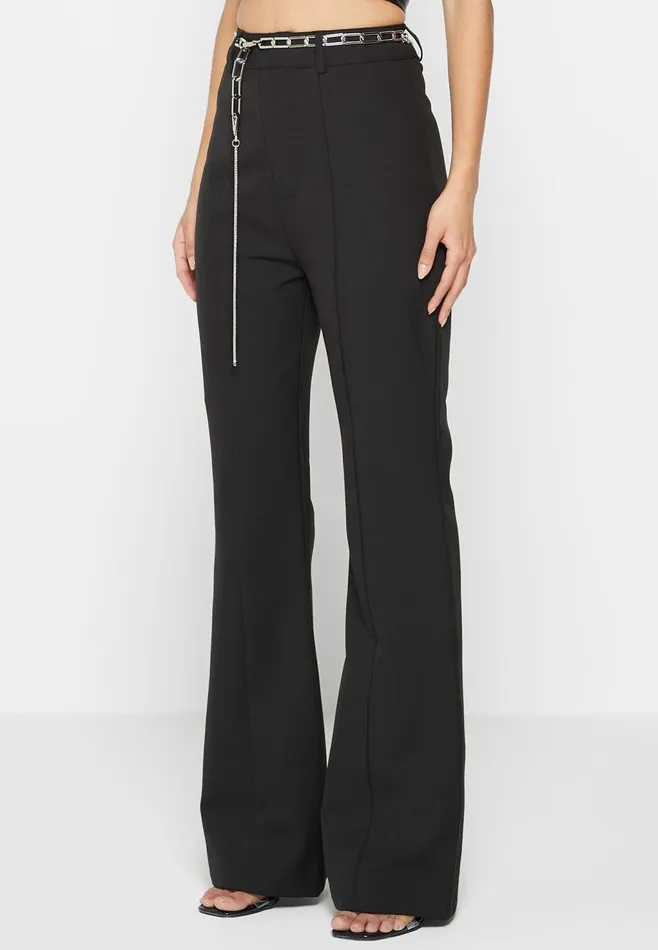 Women Manire De Voir Cut Out Flared Trousers With Chain Belt Black