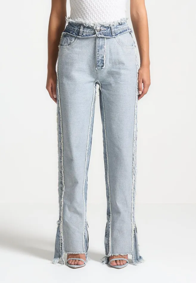 Women Manire De Voir Distressed Mom Jeans Mid Blue
